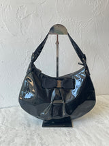 Vintage Salvatore Ferragamo Black Patent Leather Miss Vara Hobo Y2K