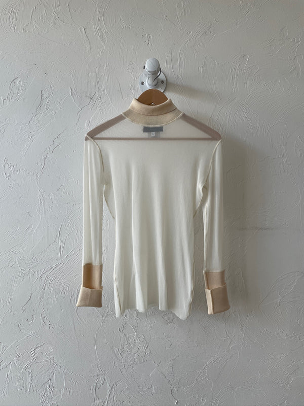 Vintage Jean Paul Gaultier Maille Femme White Mesh Knit Turtleneck L