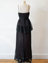 Vintage 1970s/80s Neiman Marcus Black Lace Tiered Maxi Dress L - We Thieves