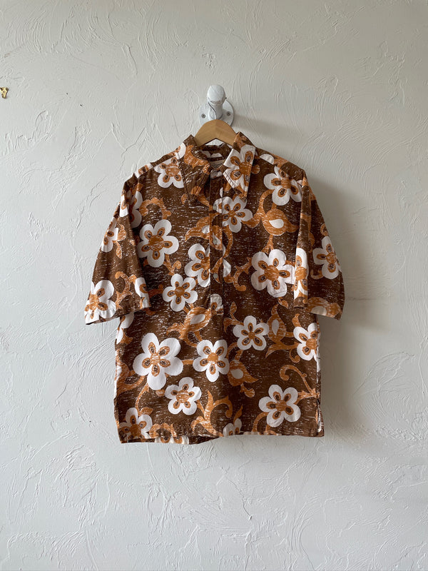 Vintage Hawaiian Brown Floral Print 1/4 Button Down L/XL - We Thieves