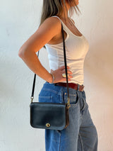Vintage 90s Coach Black Leather Companion Flap Handbag