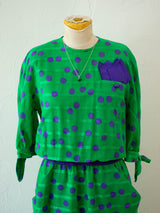 Vintage 1980s AKRIS Green & Purple Polka Dot Dress M - We Thieves