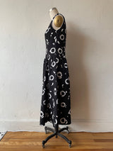 Vintage Black & White Circle Print One-Shoulder Cotton Dress M - We Thieves