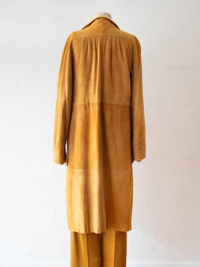 Vintage Lady Skully Caramel Suede Leather Trench Coat M - We Thieves