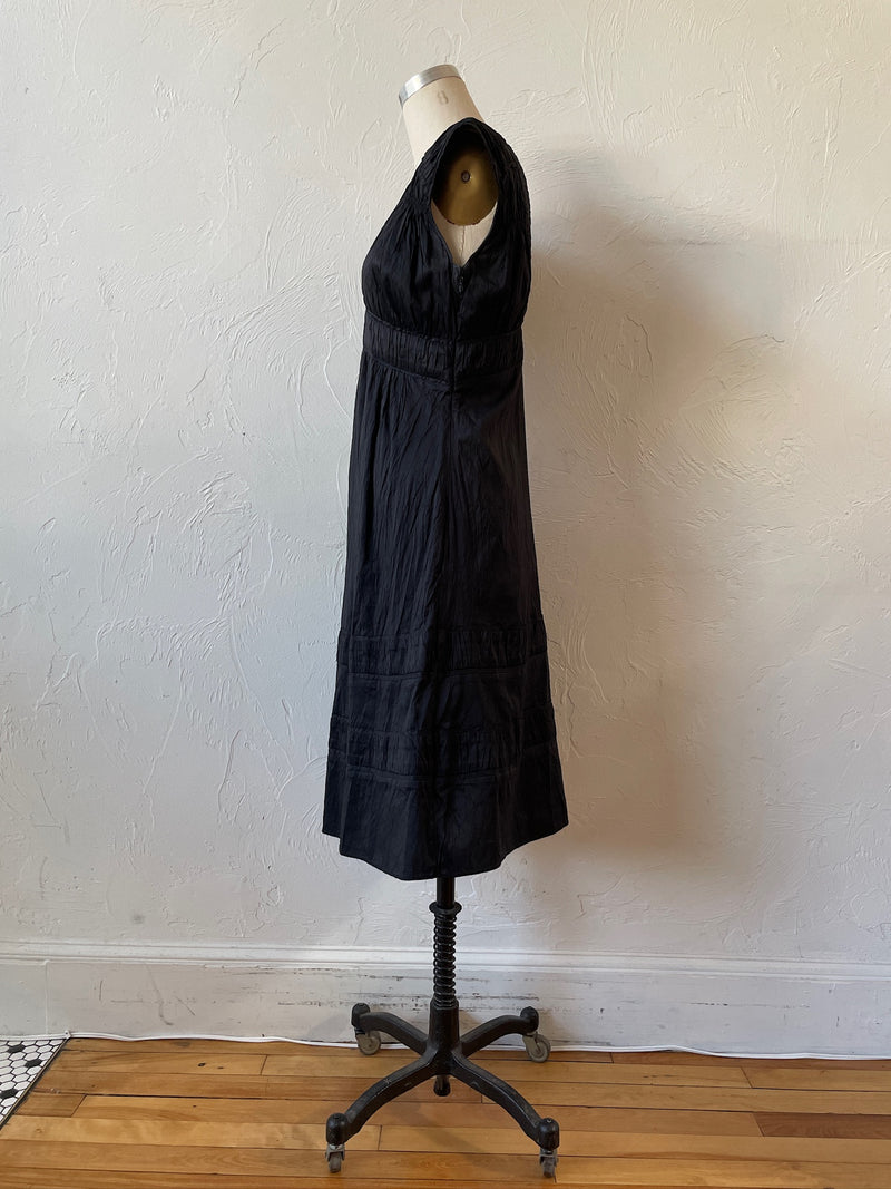 Vintage Calypso Black Silk Midi A-line Dress S - We Thieves