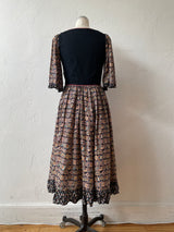 Vintage 70s Damina Black Paisley Lace-Up Bodice Boho Dress S - We Thieves