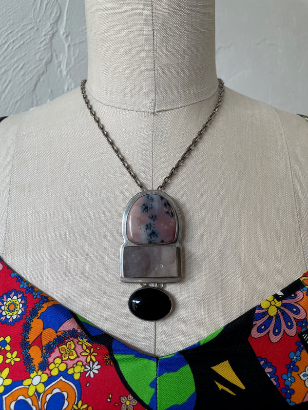 Vintage Triple Stone Crystal Sterling Silver Necklace - We Thieves