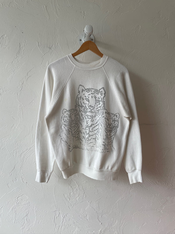 Vintage 70s/80s Three Tigers White Graphic Crewneck Sweatshirt S - We Thieves