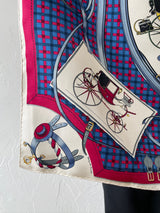 Vintage Hermes Les Voitures Nouvelles Blue, Red & Cream Carriages Silk Scarf - We Thieves