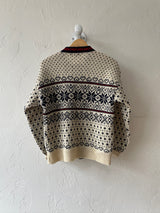 Vintage LL Bean Snowkflakes & Hearts Fair Isle Wool Cardigan Sweater M