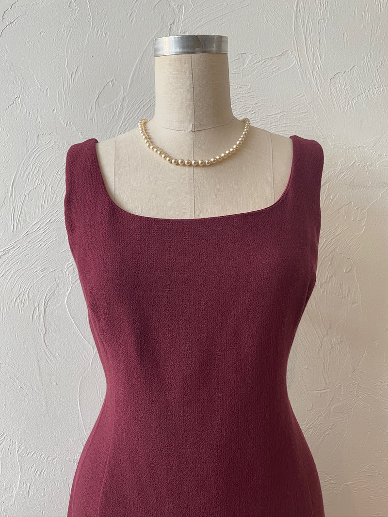 Vintage Armani Wine Red Wool Bodycon Midi Dress L - We Thieves