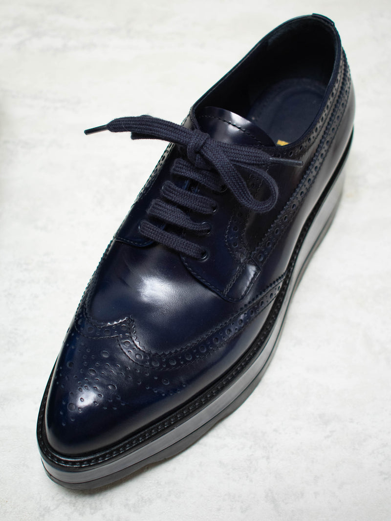 Vintage Prada Navy Leather Platform Oxford Brogues 8.5 - We Thieves