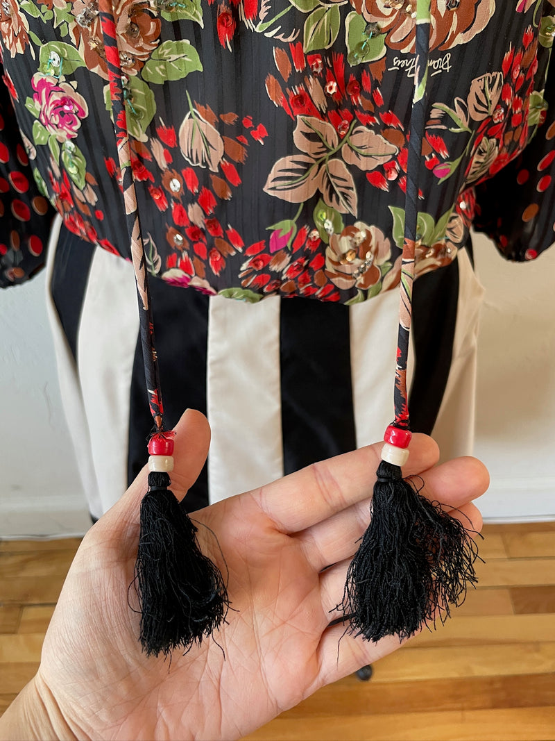 Vintage Diane Freis Roses & Polka Dots Novelty Blouse M - We Thieves