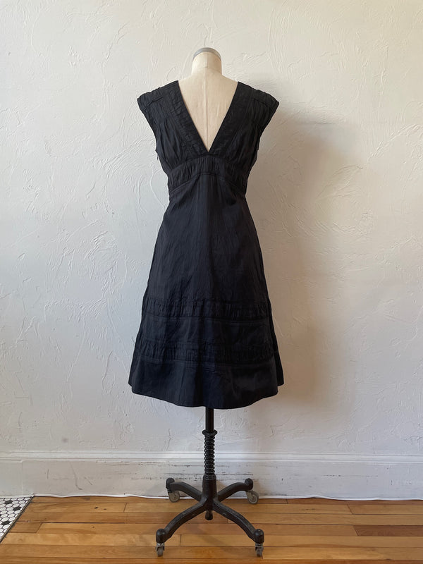 Vintage Calypso Black Silk Midi A-line Dress S - We Thieves