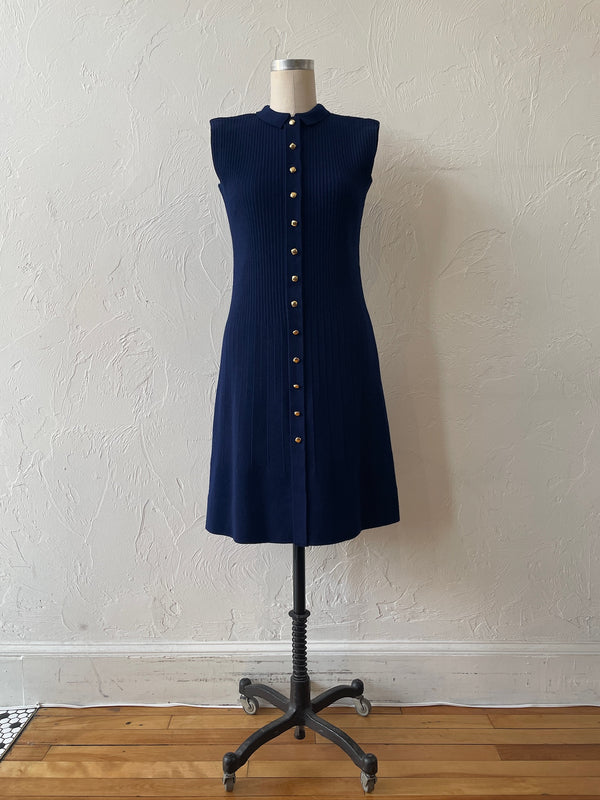 Vintage Abercrombie & Fitch Navy Blue Ribbed Wool Knit Dress S