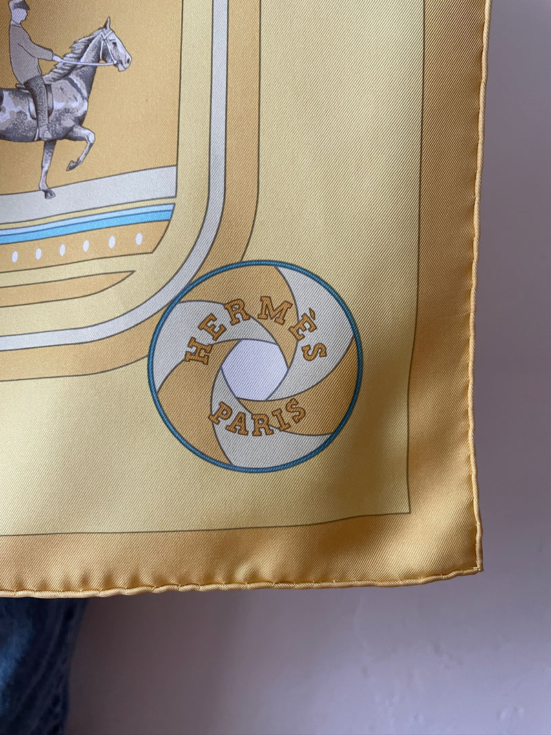 Vintage Hermes Yellow Sequences Silk Scarf