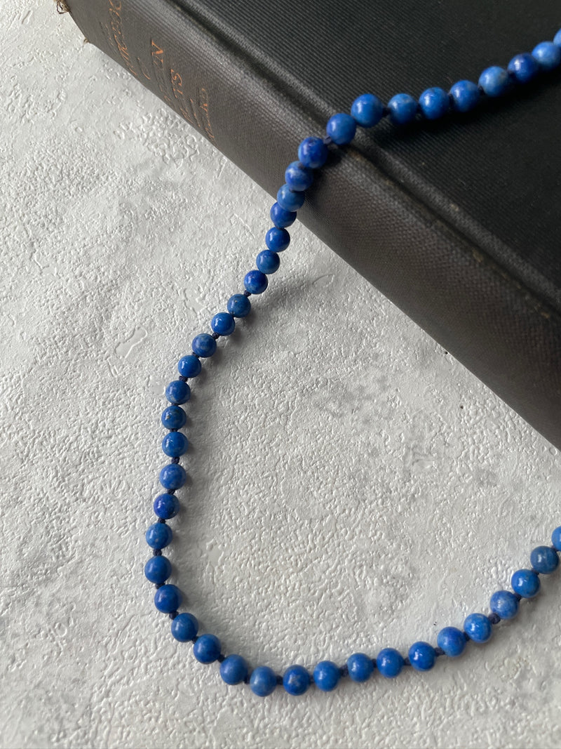 Vintage Lapis Lazuli Beaded Necklace with 14k Gold Closure - We Thieves