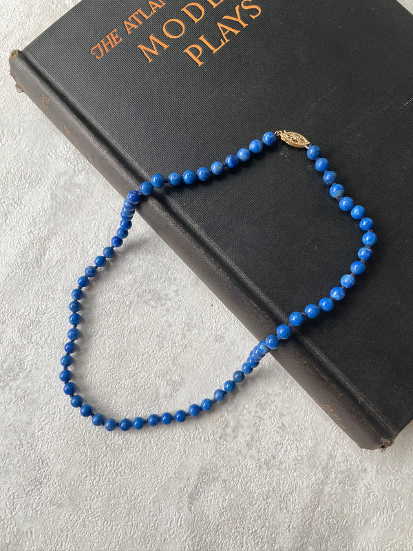 Vintage Lapis Lazuli Beaded Necklace with 14k Gold Closure - We Thieves