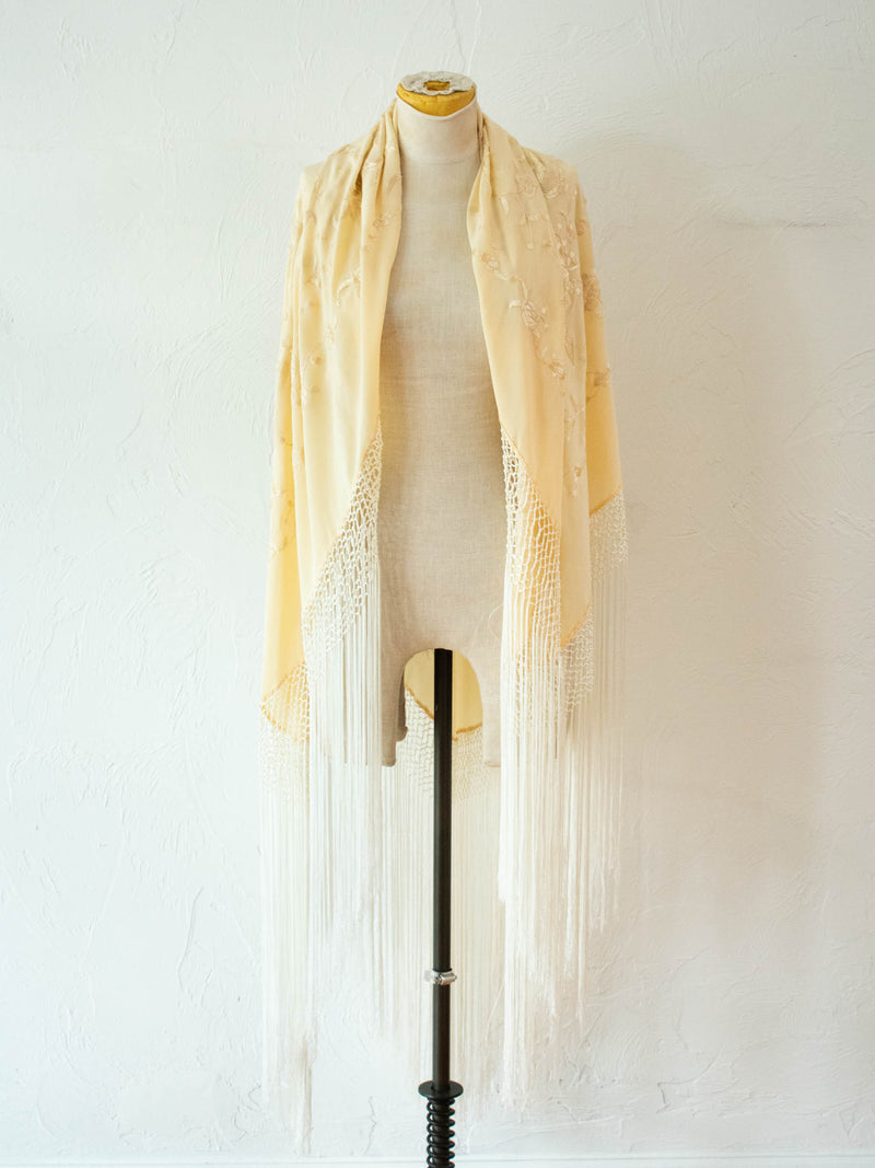 Vintage Embroidered Champagne Silk Piano Shawl - We Thieves