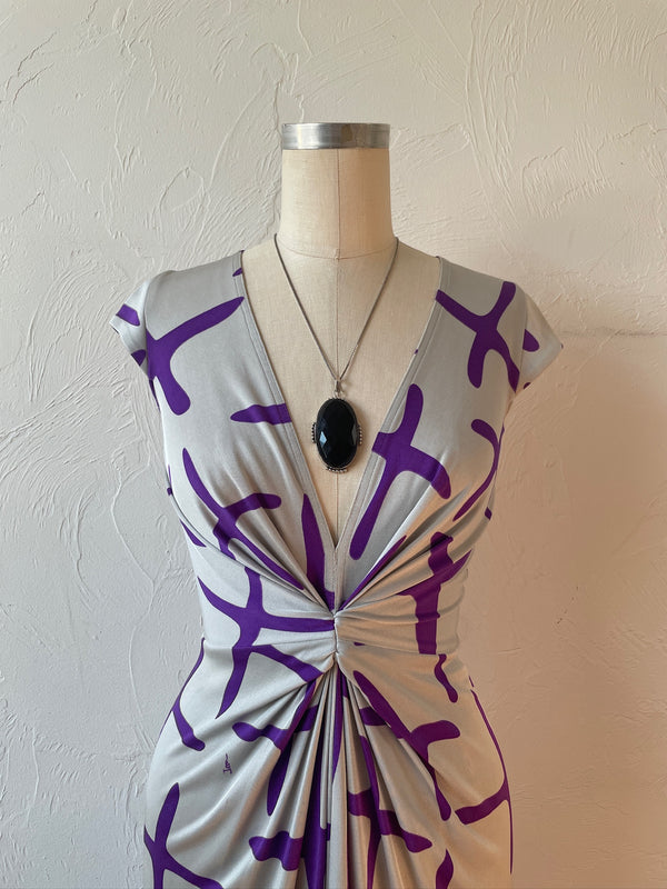 Vintage Issa London Silk Jersey Knit Purple & Grey Dress S/M - We Thieves