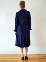 Vintage 1980s Ferragamo Navy Woven Pleated Skirt XS/S - We Thieves