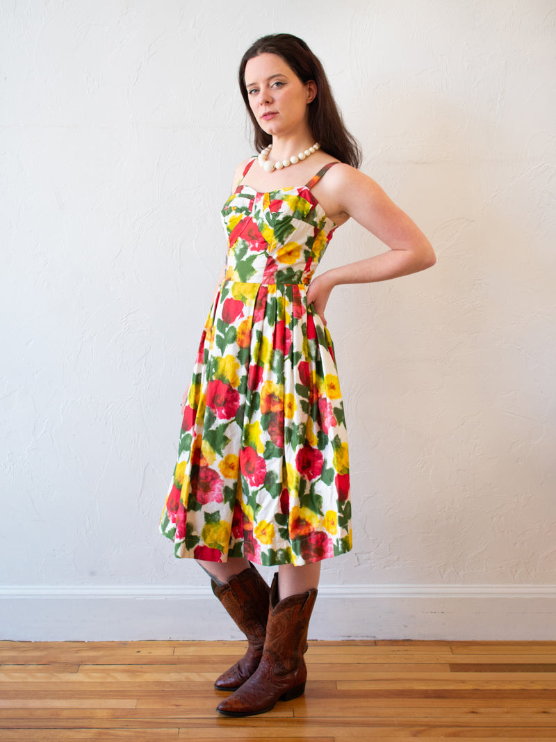 Vintage 1960s Handmade Floral Fit + Flare Dress XS/S - We Thieves
