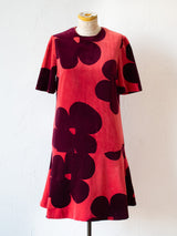Vintage 1960s Marimekko Red and Burgundy Mod Floral Dress S/M
