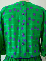 Vintage 1980s AKRIS Green & Purple Polka Dot Dress M - We Thieves