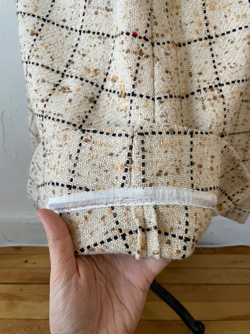 Vintage 60s Lilli Ann Windowpane Tweed Wool Blazer/Jacket with Fur Collar M