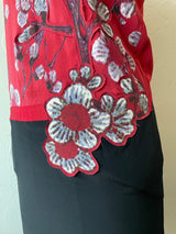 Vintage Vivienne Tam Red & Black Silk Dress with Floral Appliqué S/M - We Thieves