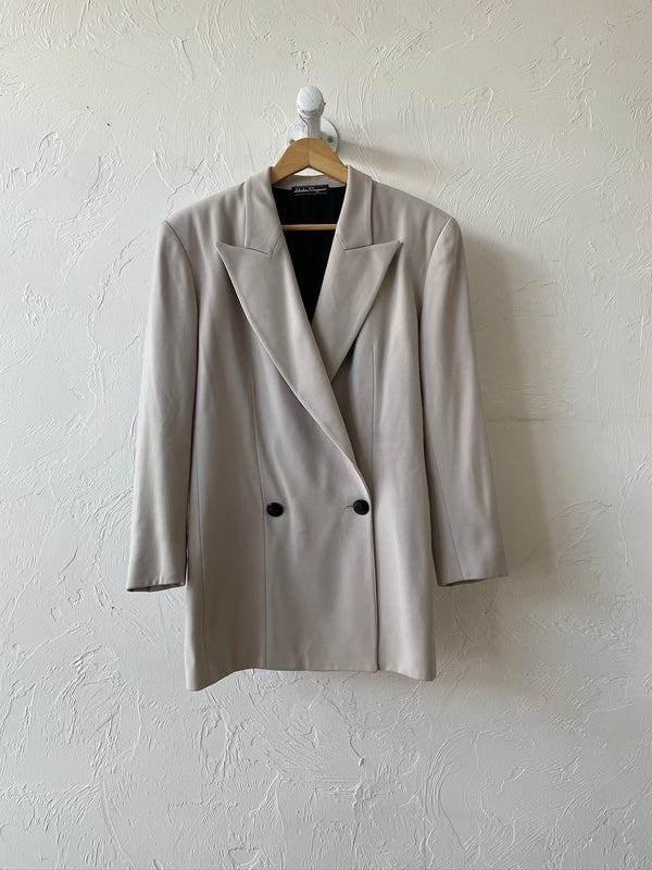 Vintage 90s Salvatore Ferragamo Long Silver Grey Blazer L - We Thieves
