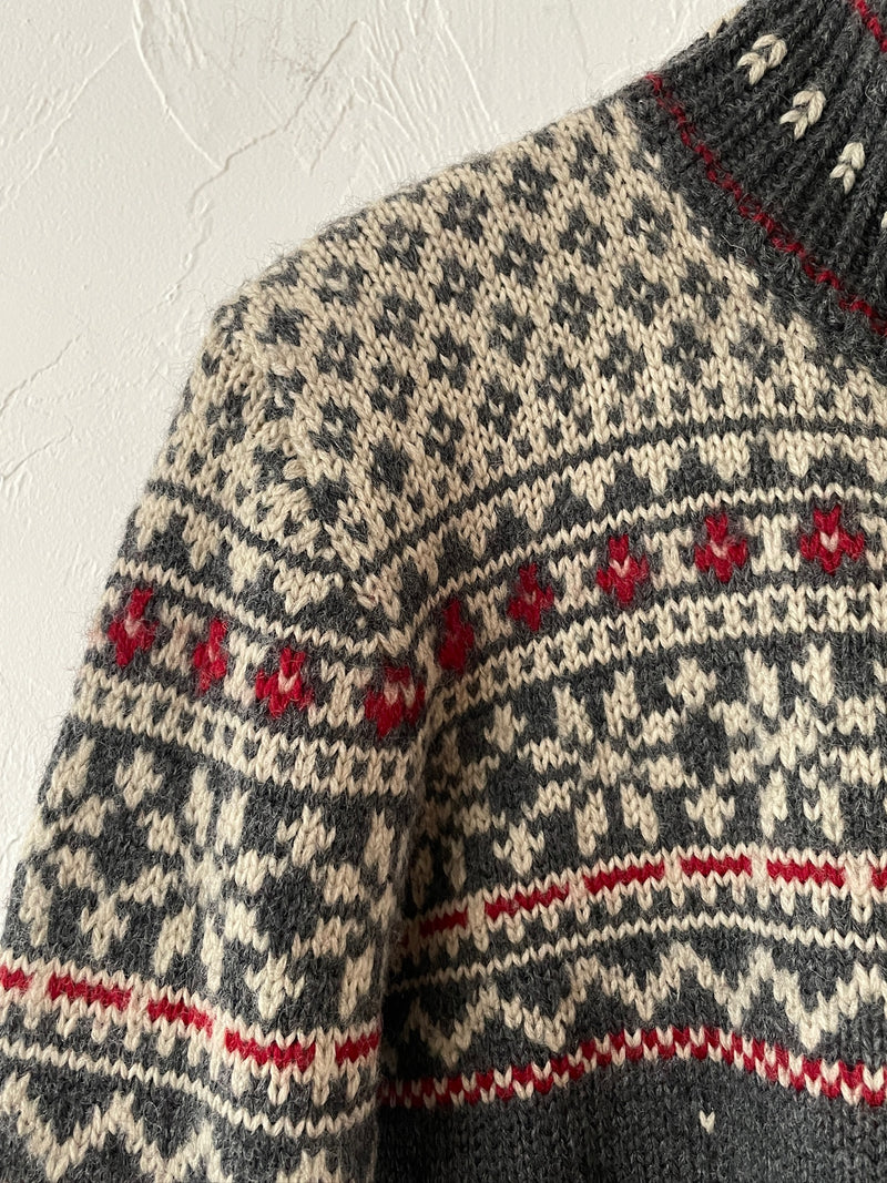 Vintage Ralph Lauren Grey Wool Zippered Skiiers Cardigan Sweater L