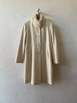 Vintage Albert Nipon White Wool & Faux Fur Collar Coat M