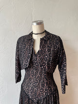 Vintage 1960s Black Lace Cocktail Dress with Pink Base M