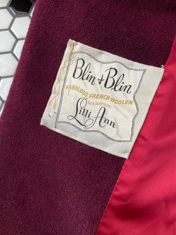 Vintage 50s Lilli Ann Burgundy French Wool Coat L