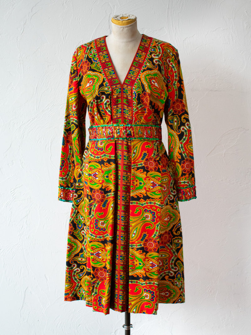 Vintage Dorothy Bullitt Psychadelic Paisley Dress with Sequin Belt Medium - We Thieves