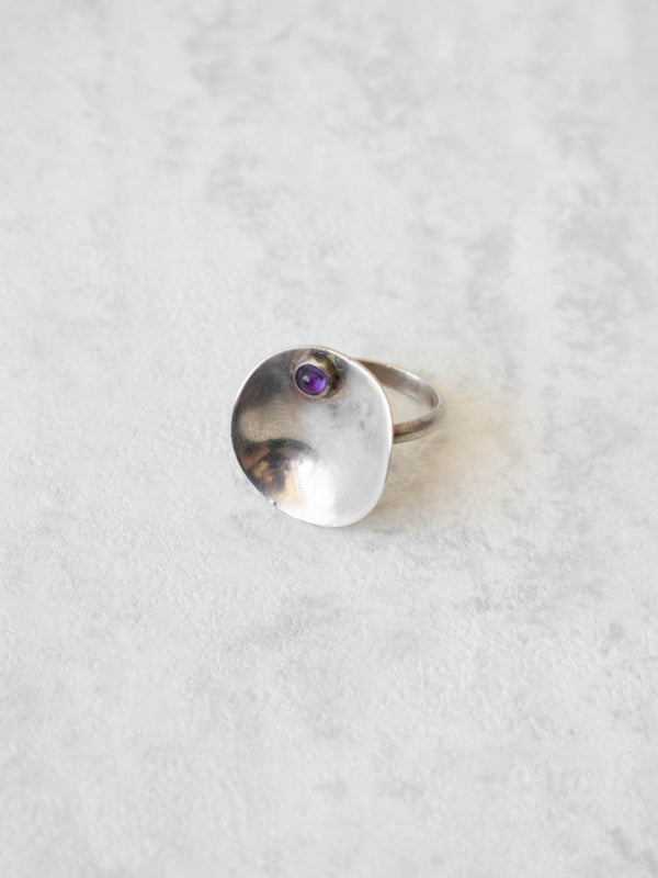 Vintage Modernist Sterling Silver Ring with Amethyst