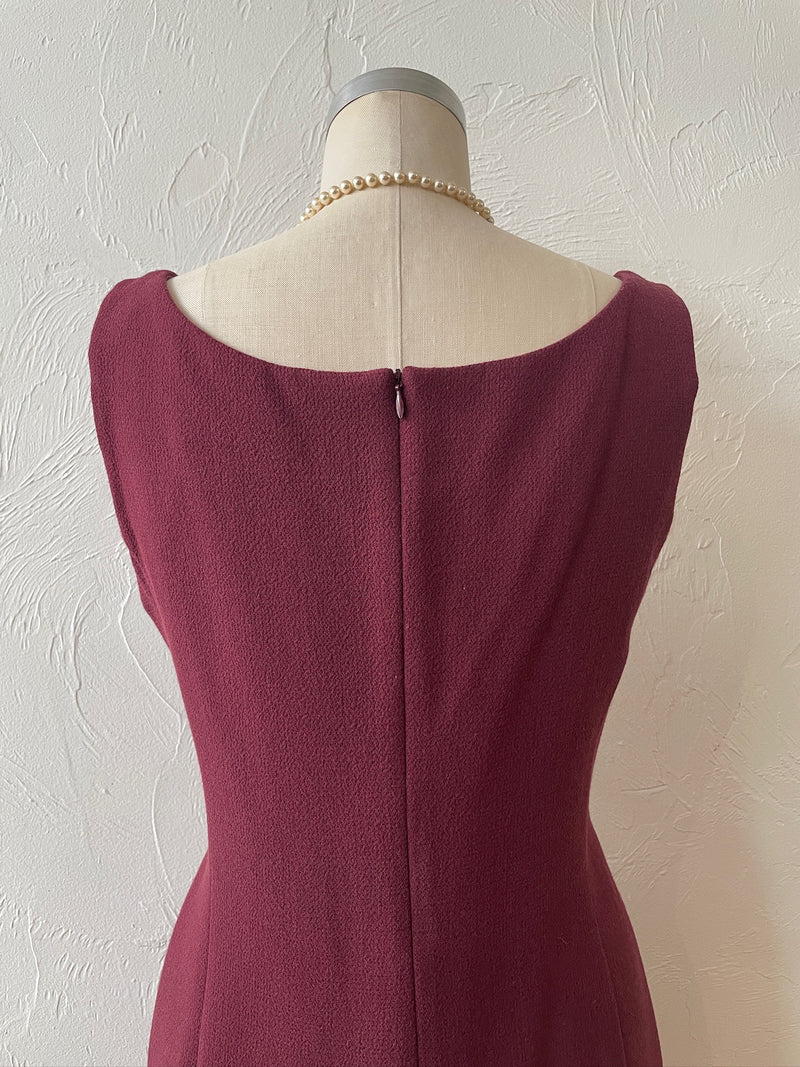 Vintage Armani Wine Red Wool Bodycon Midi Dress L - We Thieves