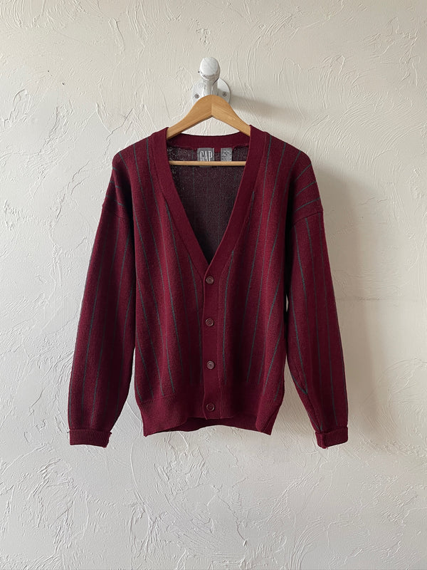 Vintage 90s Gap Burgundy & Teal Wool Pinstriped Cardigan Sweater S