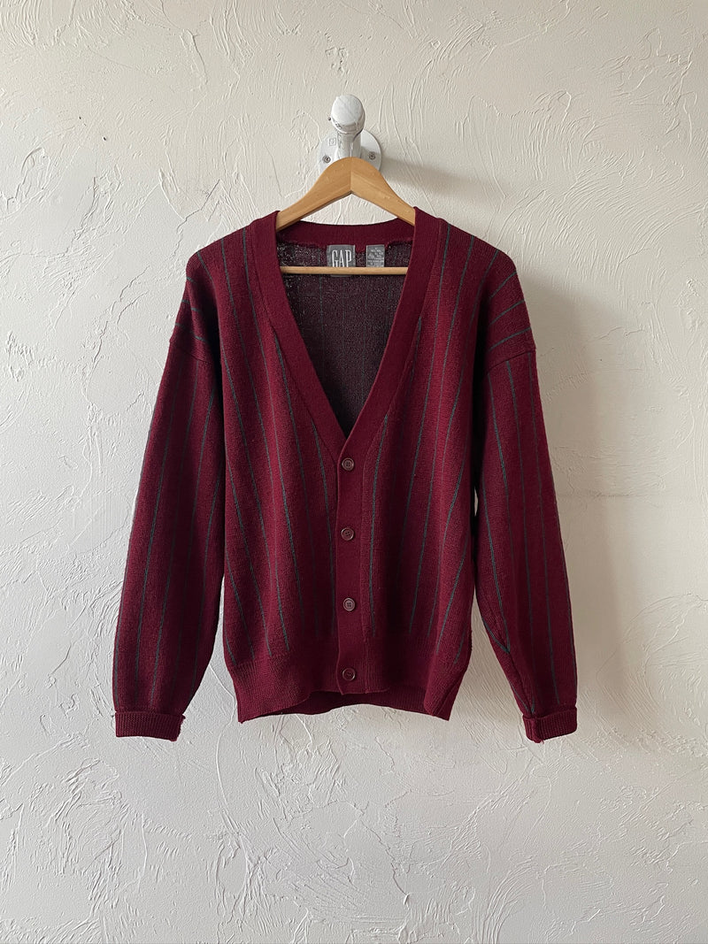 Vintage 90s Gap Burgundy & Teal Wool Pinstriped Cardigan Sweater S - We Thieves