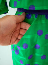 Vintage 1980s AKRIS Green & Purple Polka Dot Dress M - We Thieves