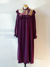 Vintage Jane McCartney Long Sleeve Burgundy Silk Bohemian Dress with Quilt Neckline S - We Thieves