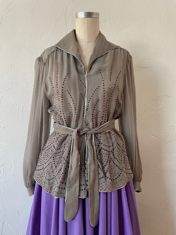 Vintage 1970s Janice Wainwright Grey Viscose Sequin Blouse M - We Thieves