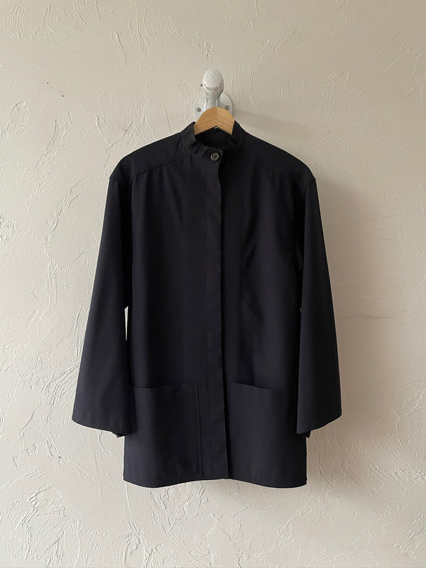 Vintage 80s Gucci Lightweight Navy Wool Covered Button Jacket Size 40