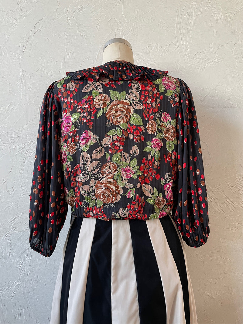 Vintage Diane Freis Roses & Polka Dots Novelty Blouse M - We Thieves