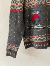 Vintage Ralph Lauren Grey Wool Zippered Skiiers Cardigan Sweater L