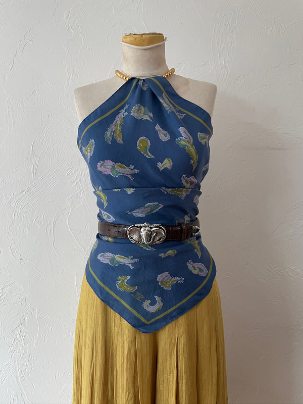 Vintage Liberty of London Blue Feathers Silk Scarf - We Thieves