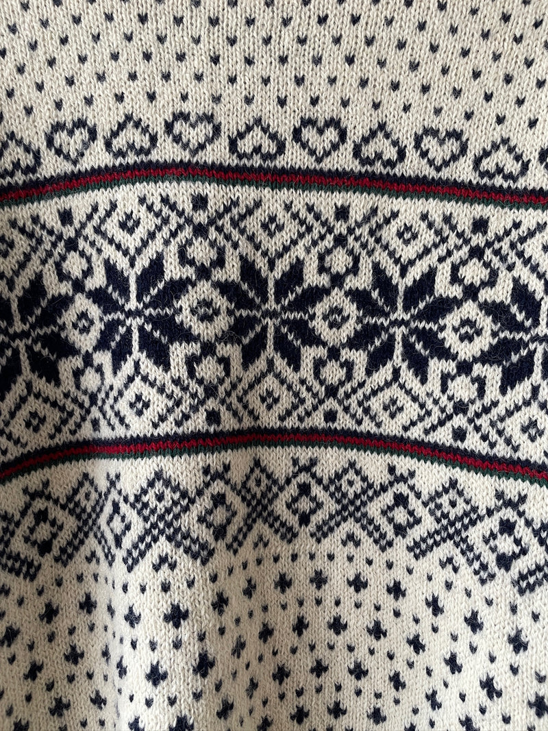 Vintage LL Bean Snowkflakes & Hearts Fair Isle Wool Cardigan Sweater M