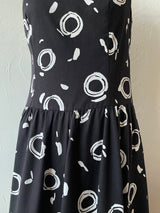 Vintage Black & White Circle Print One-Shoulder Cotton Dress M - We Thieves