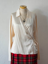 Vintage 90s Emanuel Ungaro Cream Satin Wrap Blouse S/M - We Thieves